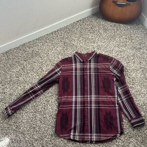 On the Byas Burgundy and Black Plaid Shirt